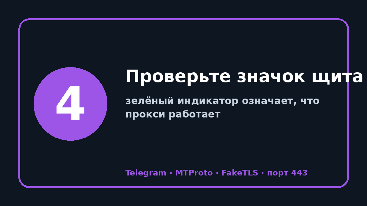 Прокси тг: шаг 4 — Проверьте значок щита
